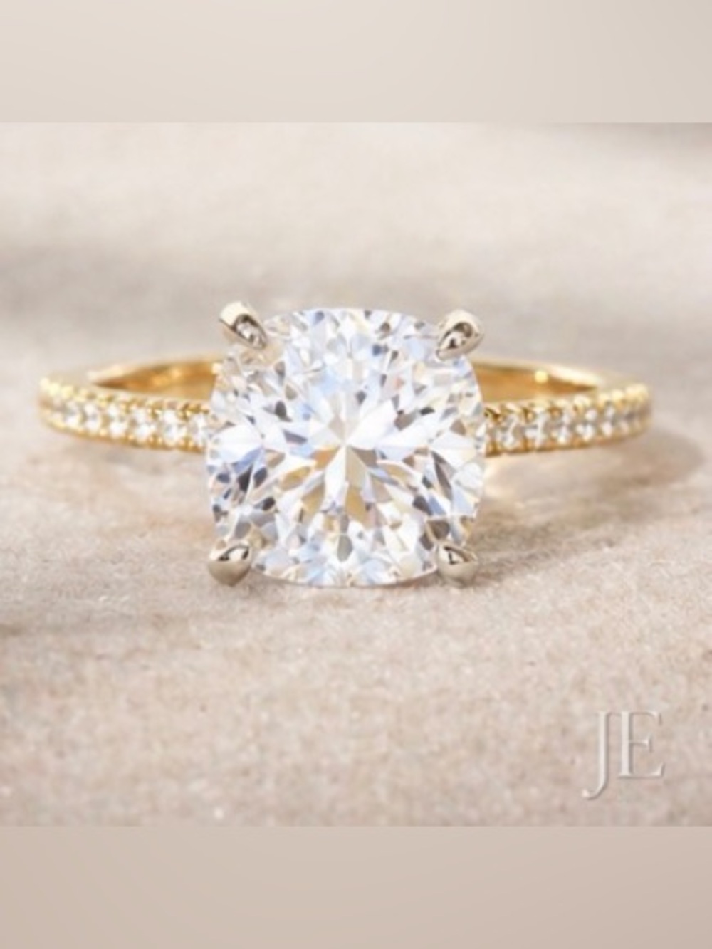 3ct Cushion Cut Moissanite 14k Gold Vermeil Ring D VVS1 Pave Engagement Ring